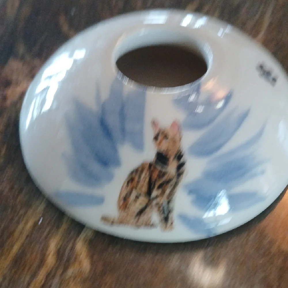 Elegant Blue and White Cat Bowl